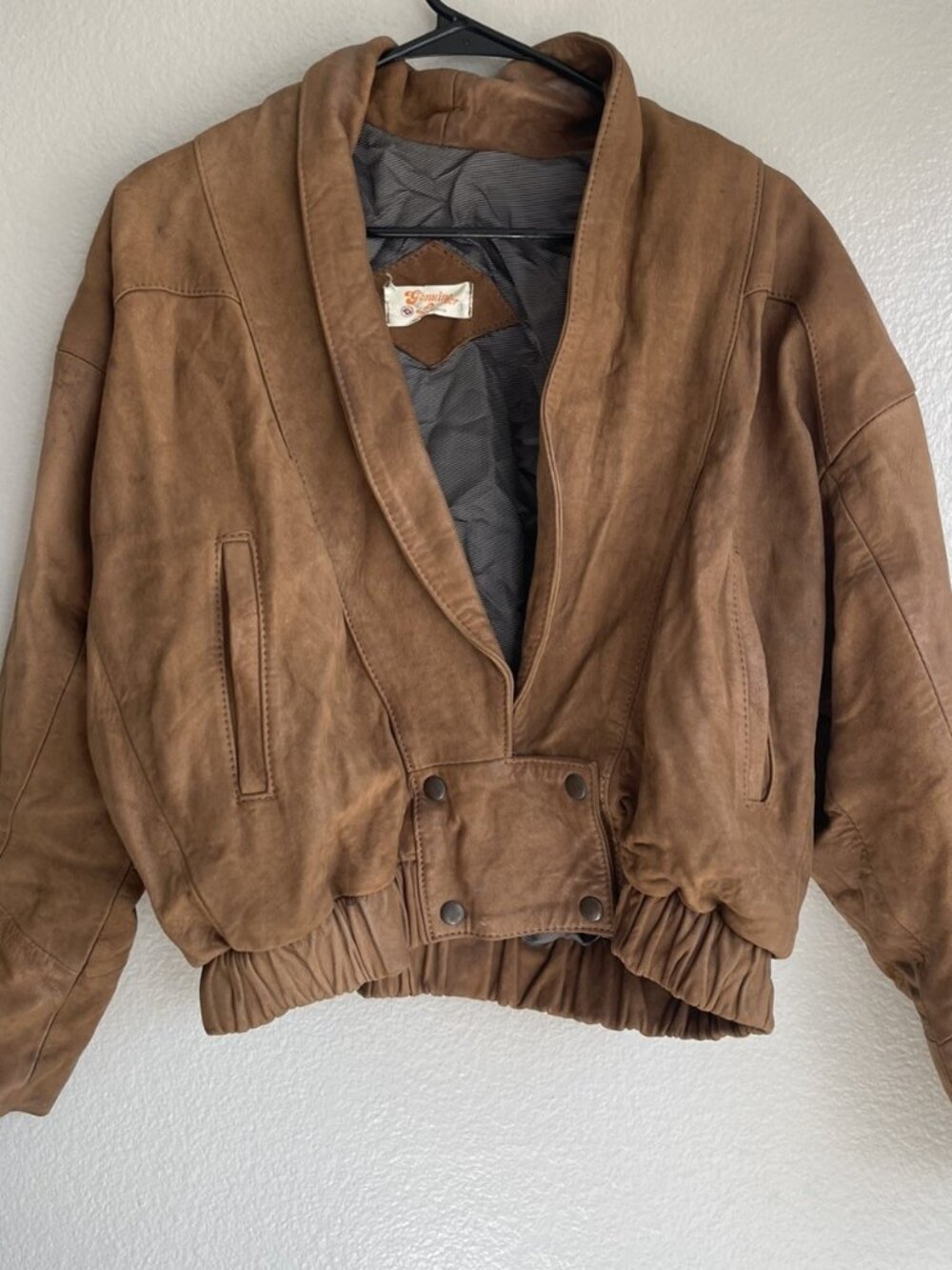 vintage brown leather bomber jacket shawl collar Women’s Sz S Mexico Made